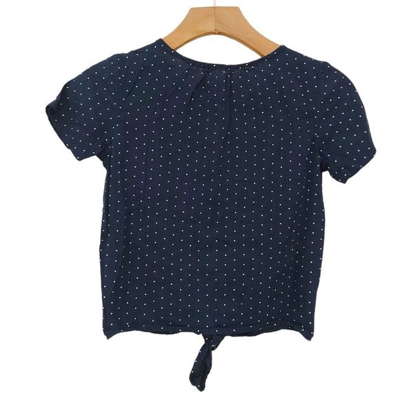 Gap Kids Girls Blouse Medium Navy Polka Dots Short Sleeve Tie Front Button Up - Picture 6 of 11
